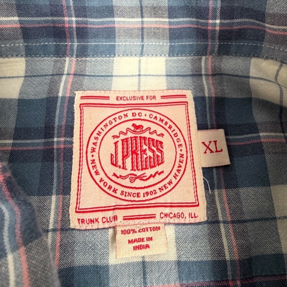 J Press Trunk Club Mens Shirt Short Sleeve Button Down Plaid Cotton XL - Picture 3 of 4